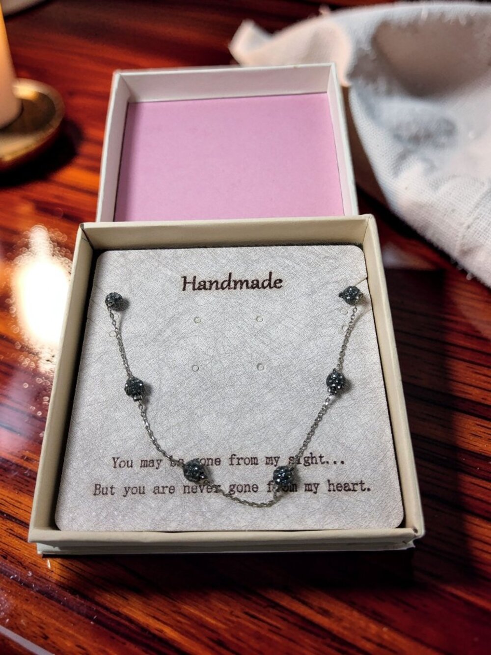 Vintage New IGEMA Dainty Silver Tone W/Blue Chrystals Necklace